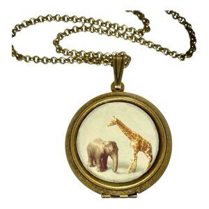 Elephant and Giraffe Photo Locket Necklace Zoo Animals Stocking Stuffer